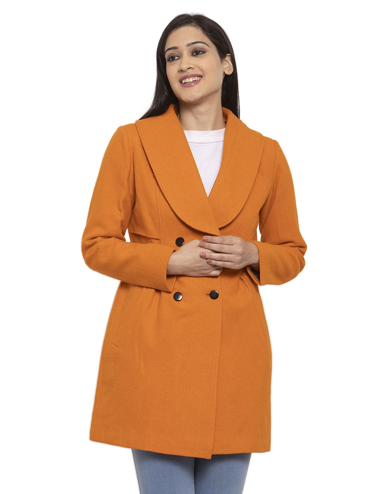 orange solid wool coat