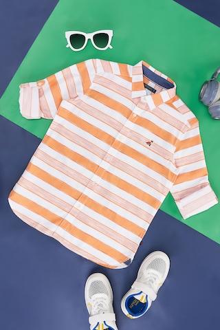 orange stripe casual full sleeves regular collar boys regular fit  shirt