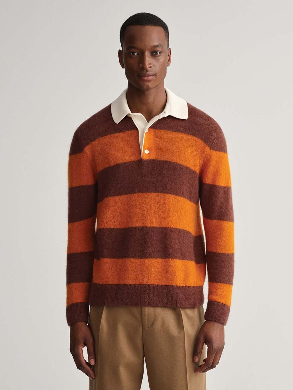 orange striped collar sweater