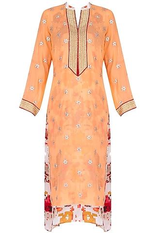 orange tunic with floral printed underlayer