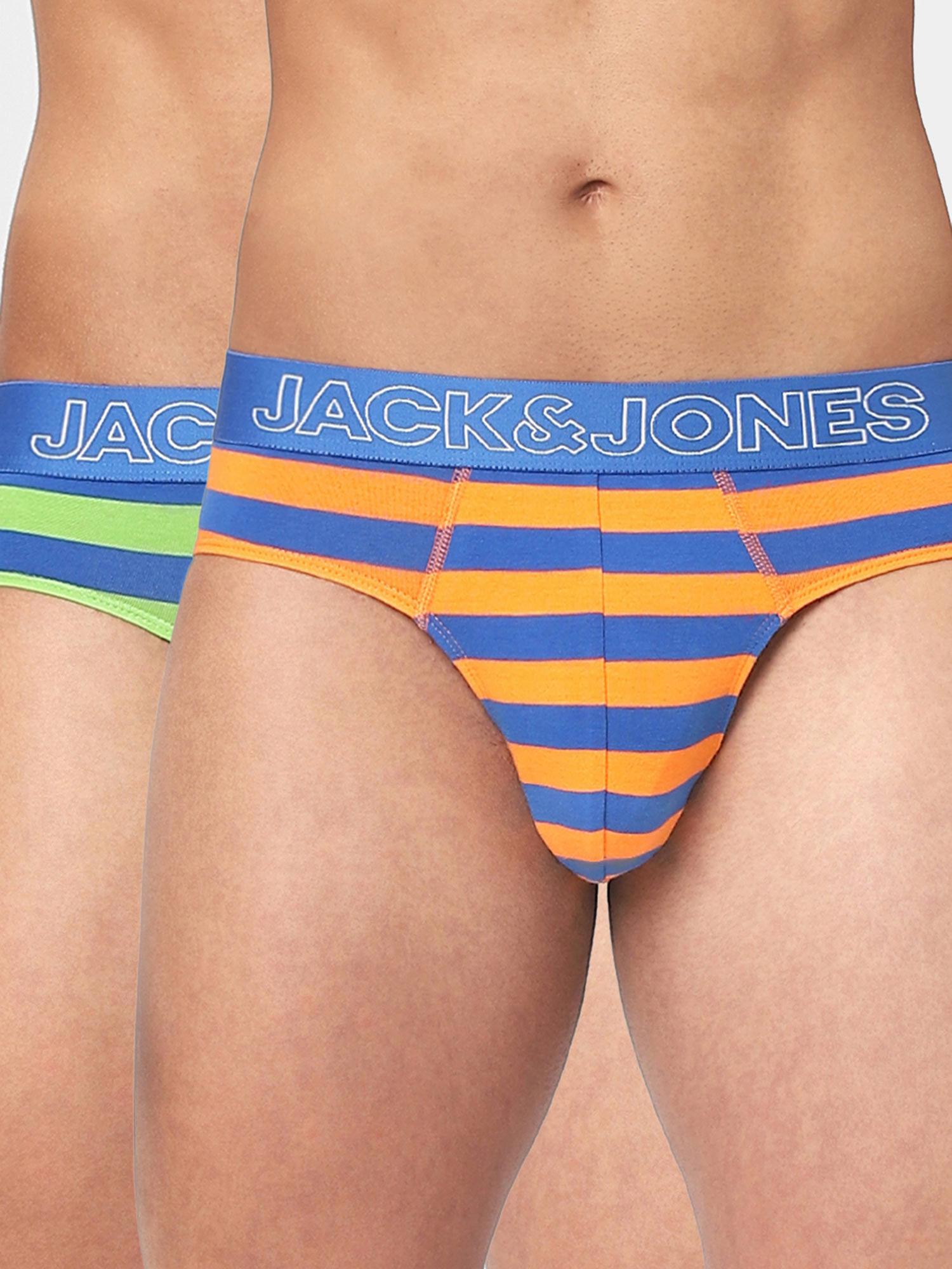 orange, blue & green striped briefs