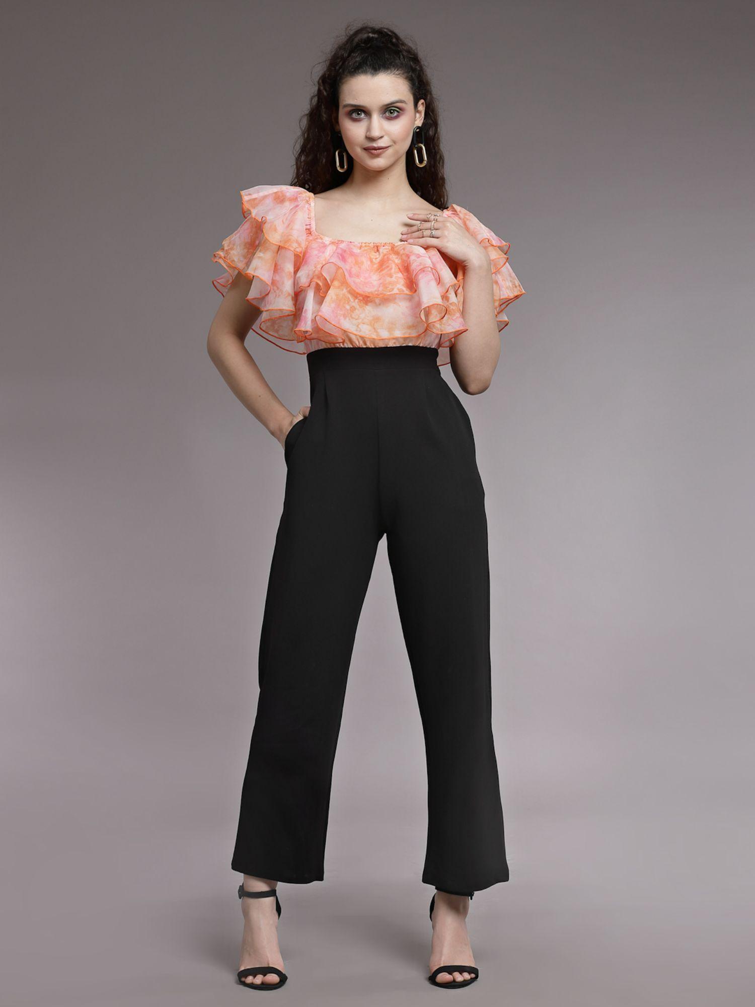 orange & black ruffle basic jumpsuit