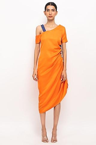 orange & blue bemberg modal silk one-shoulder dress