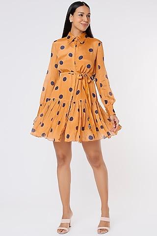 orange & blue printed dress with belt