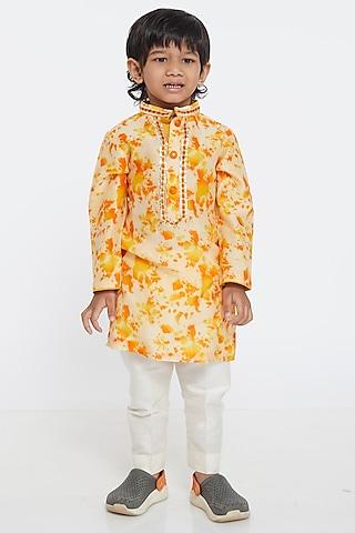 orange & cream printed kurta set for boys