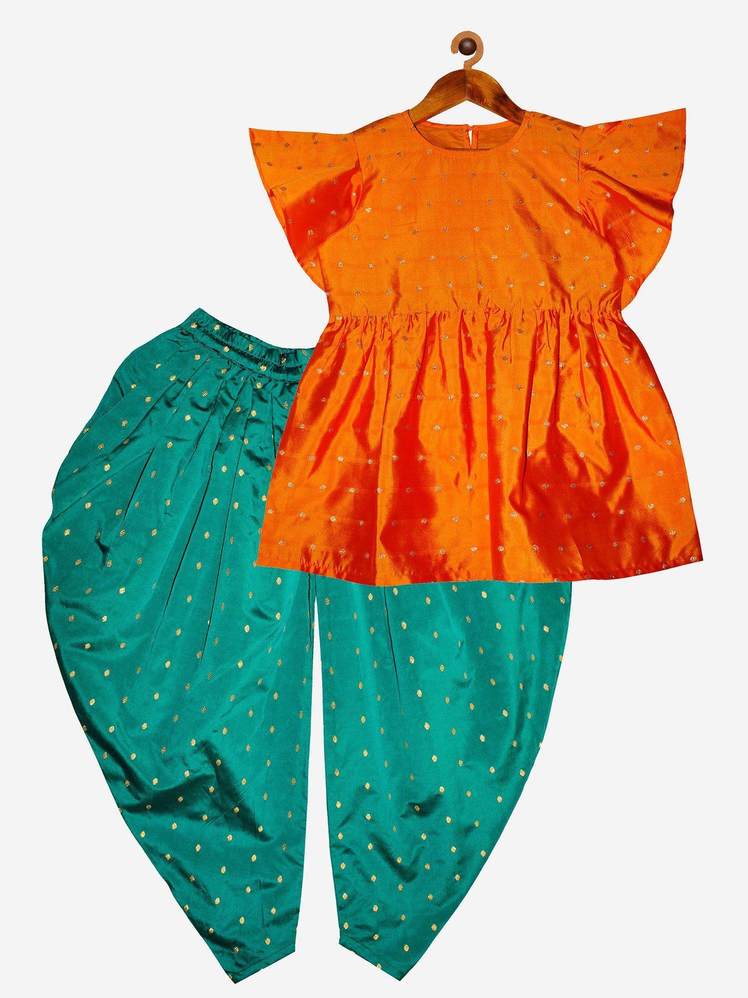 orange & green girls top & harem pant (set of 2) (12-14 years)