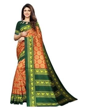orange & green mysore silk saree
