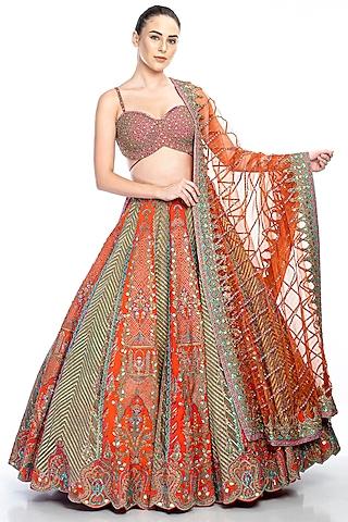 orange & grey embroidered lehenga set