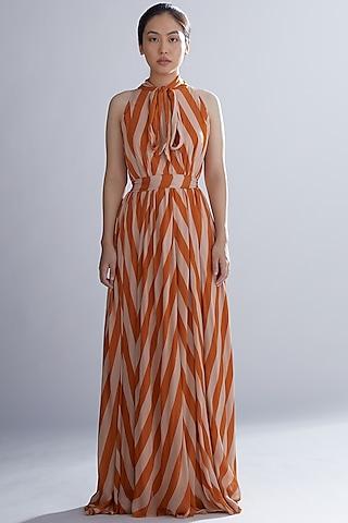 orange & peach striped dress