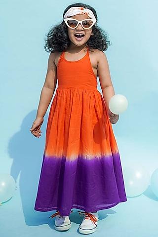 orange & purple tie-dye ombre maxi dress for girls
