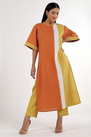 orange & yellow cotton kurta set