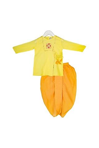 orange & yellow embellished kurta set for boys