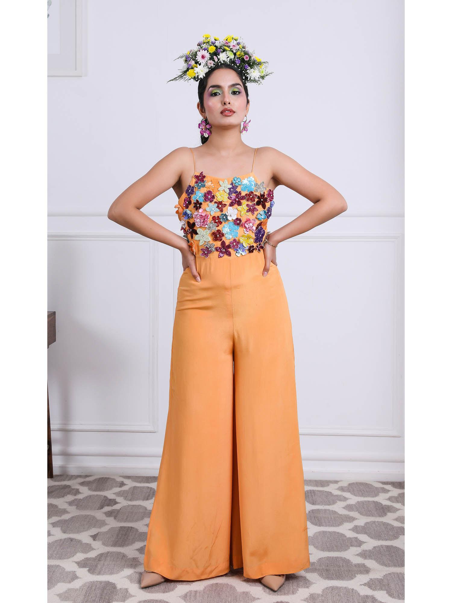 orange 3d embellished jumpsuit