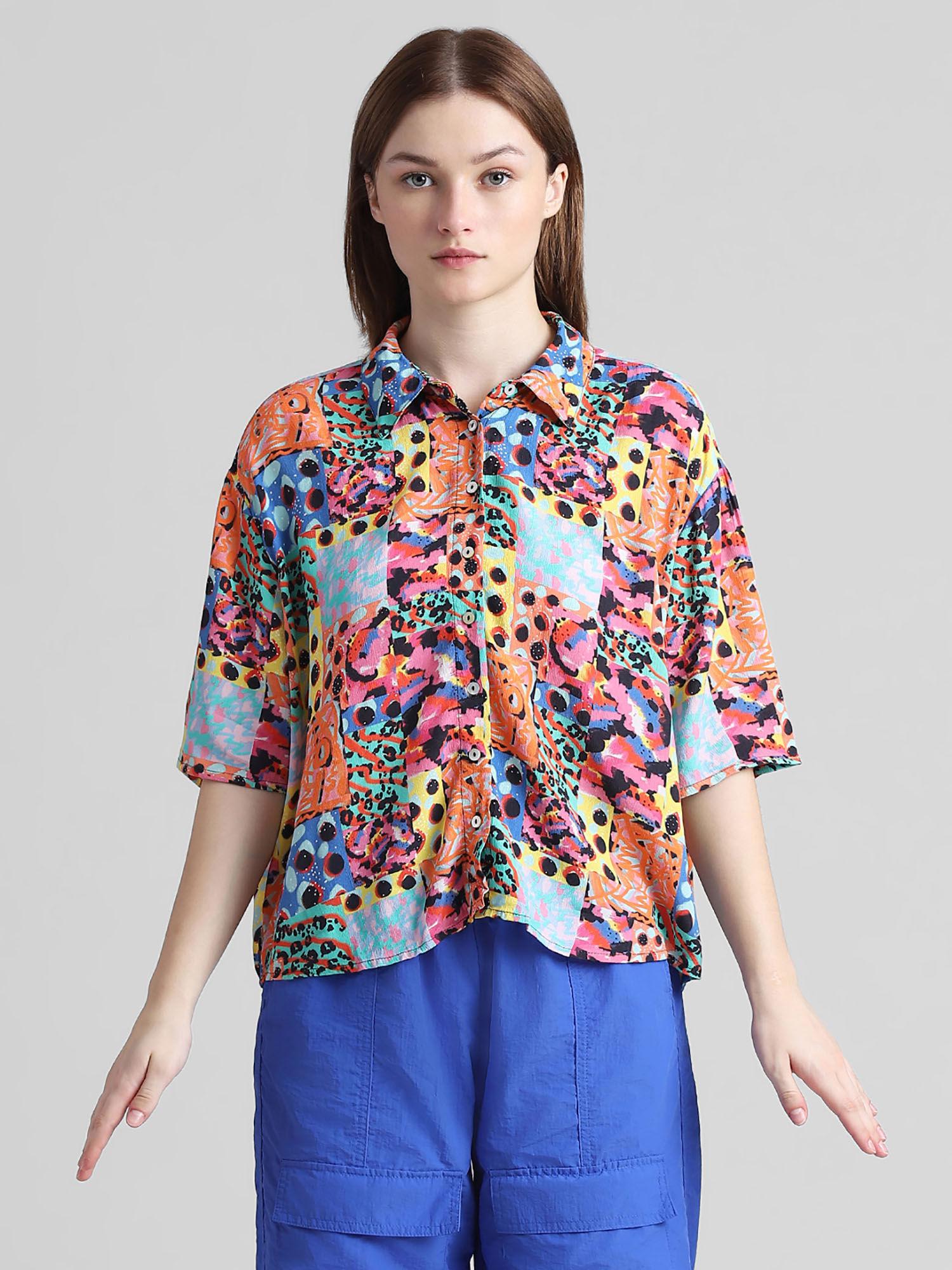 orange abstract print shirt