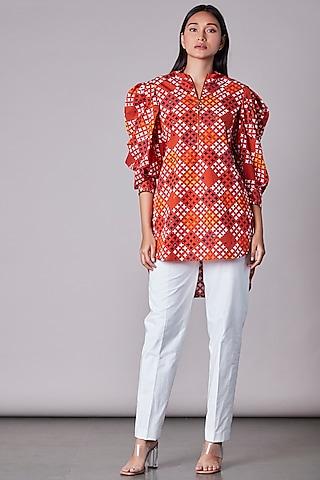 orange abstract printed blouse