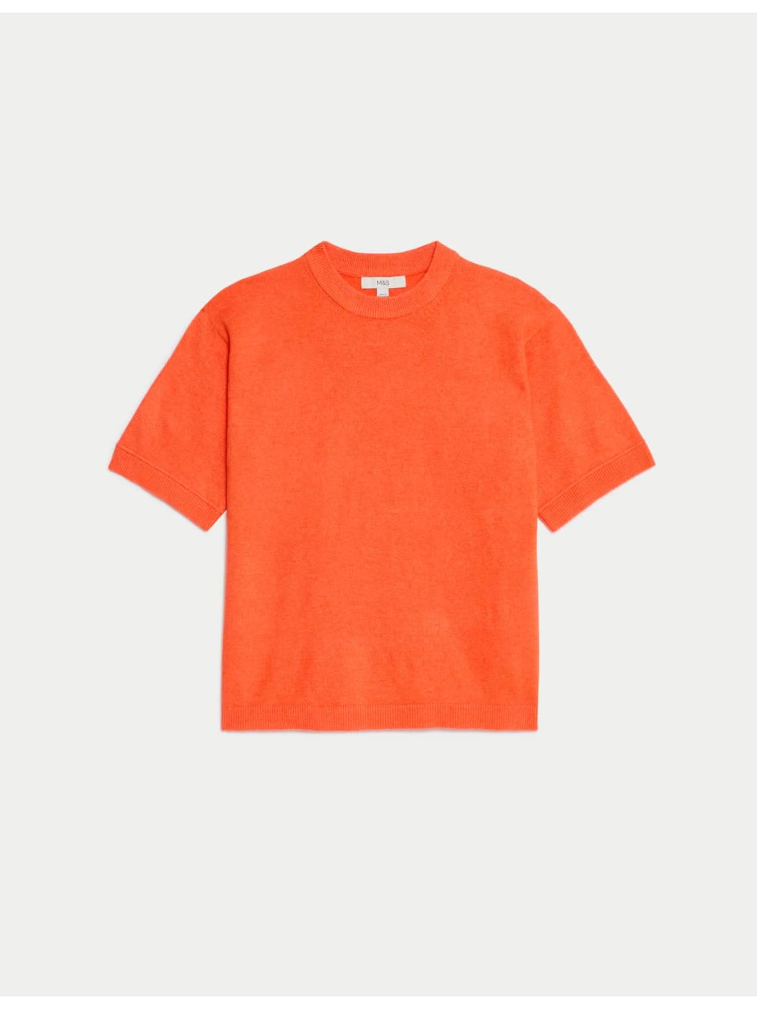 orange air-yarn crew neck knitted t-shirt