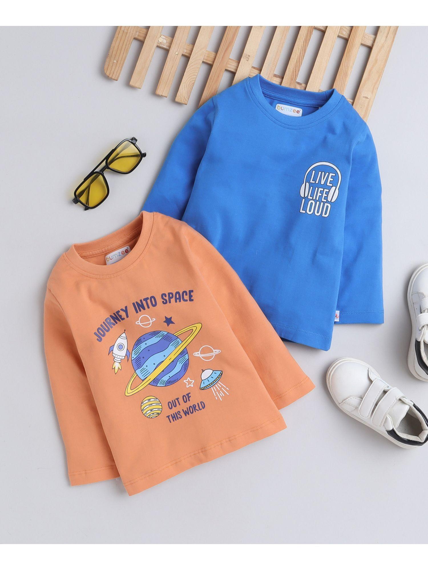 orange and blue boys full sleeves t-shirts (set of 2)