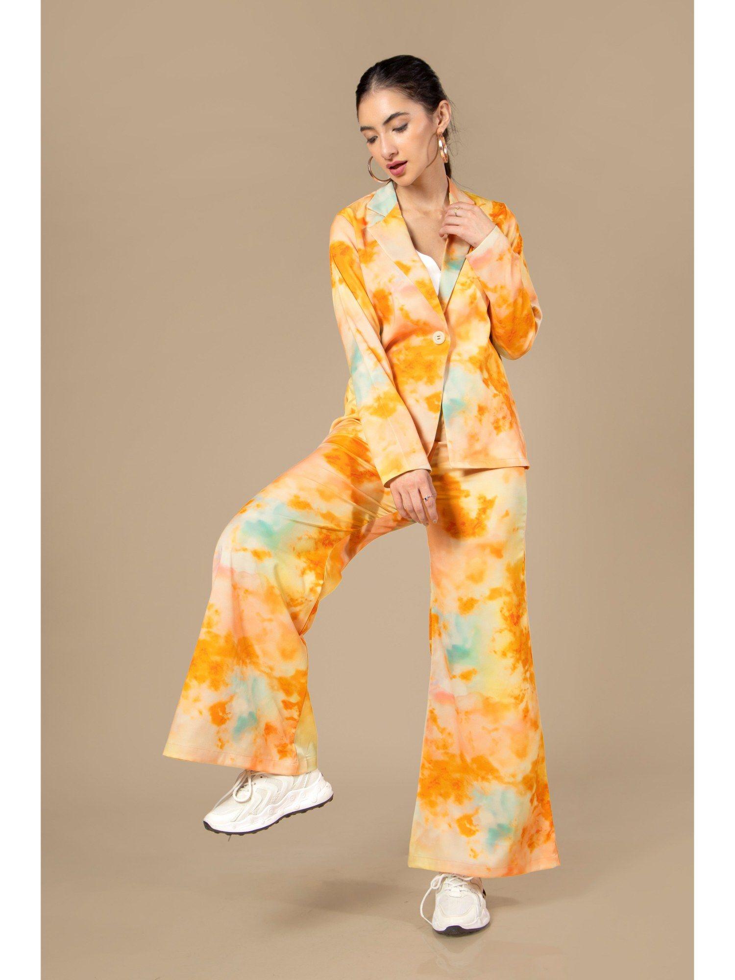 orange apricot tie dye blazer co-ord (set of 2)