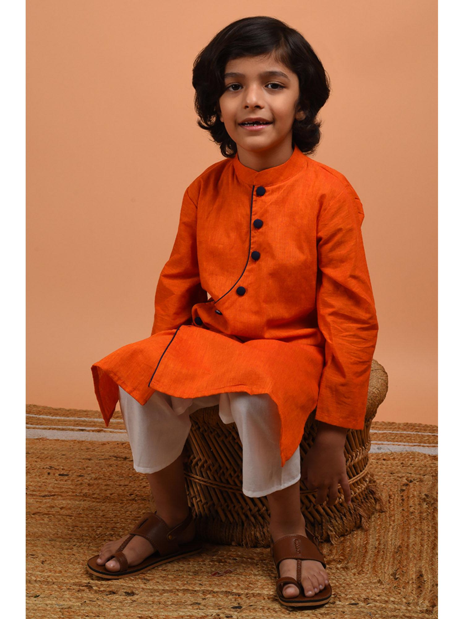 orange asymmetric kurta (set of 2)