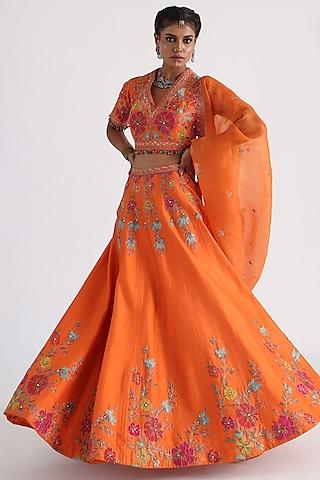 orange bam silk & taffeta lehenga set