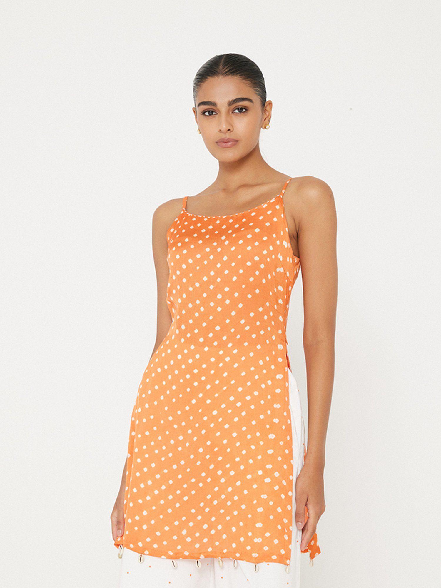 orange bandhani printed kurti