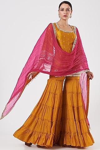 orange bandhani silk gharara set