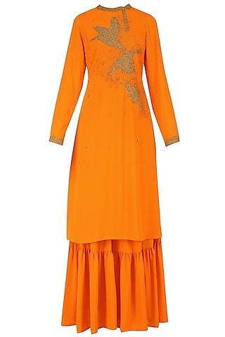 orange beadwork tunic and sharara pants set