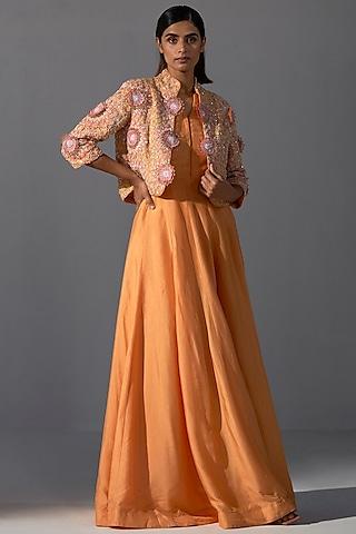 orange bemberg silk anarkali with jacket