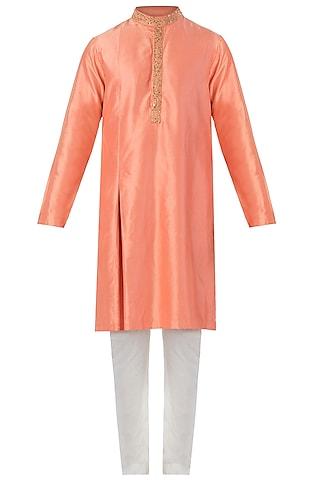 orange box pleated embroidered kurta with pants