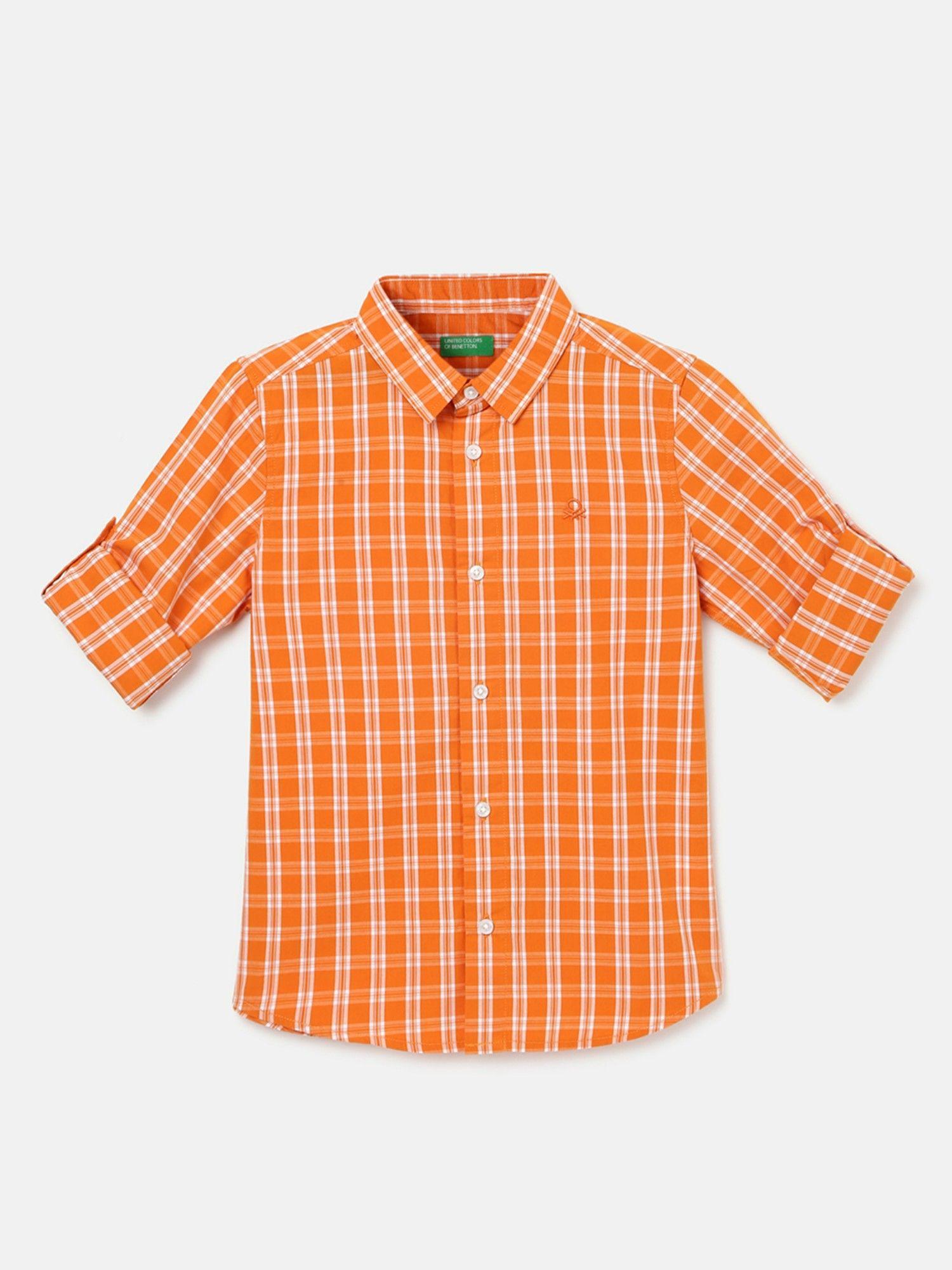 orange boys regular fit spread collar checked shirt