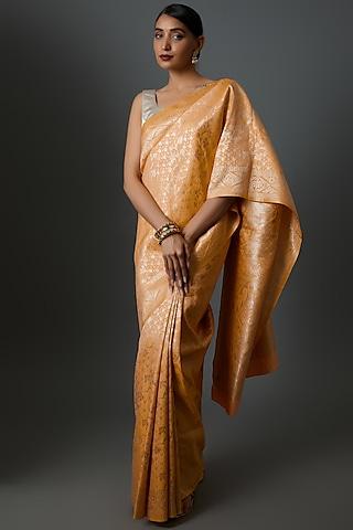 orange brocade embroidered banarasi saree