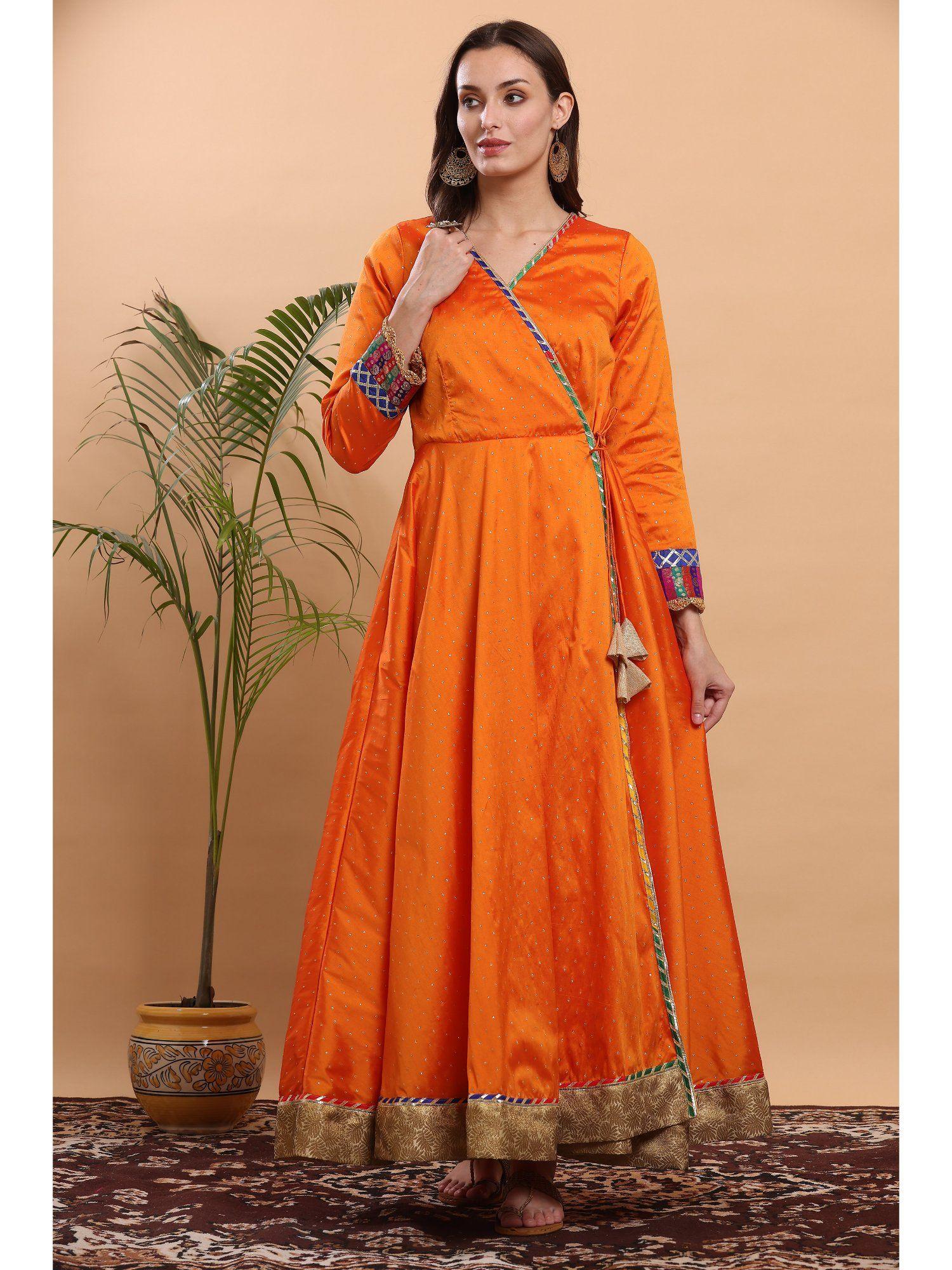 orange brocade gota work anarkali