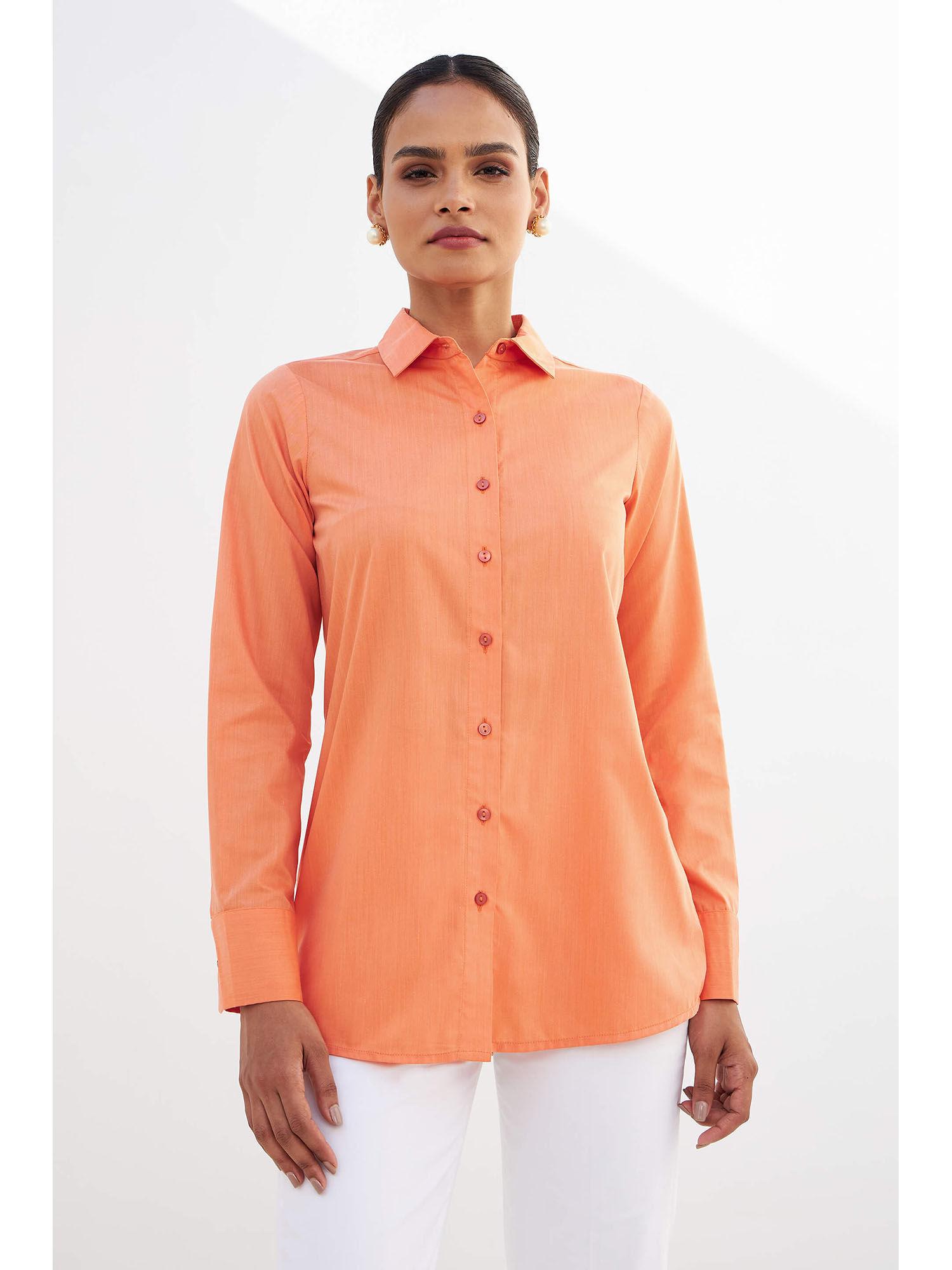 orange button down shirt