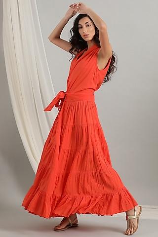 orange cambric wrap dress