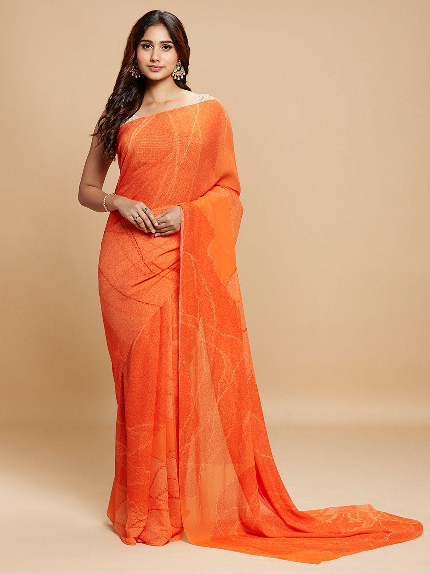 orange candy crystals orange saree with unstitched blouse