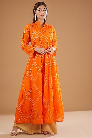 orange chanderi anarkali set