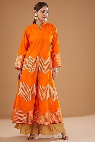 orange chanderi anarkali