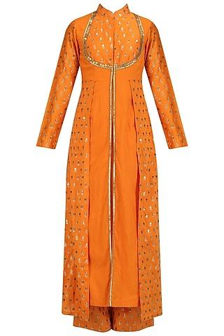 orange chanderi kurta and palazzo pants set