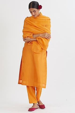 orange chanderi kurta set