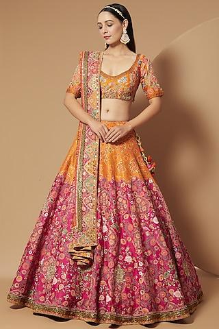 orange chanderi lehenga set