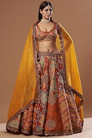 orange chanderi lehenga set