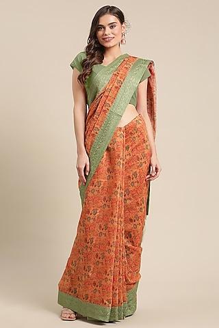 orange chanderi silk printed saree