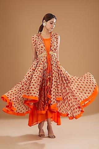 orange chiffon asymmetrical anarkali