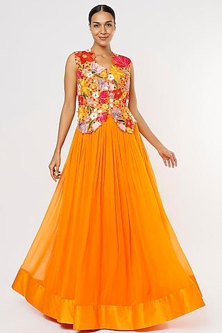 orange chiffon lehenga set