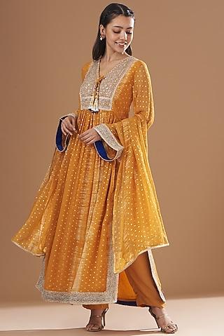 orange chiffon tie-dyed kurta set