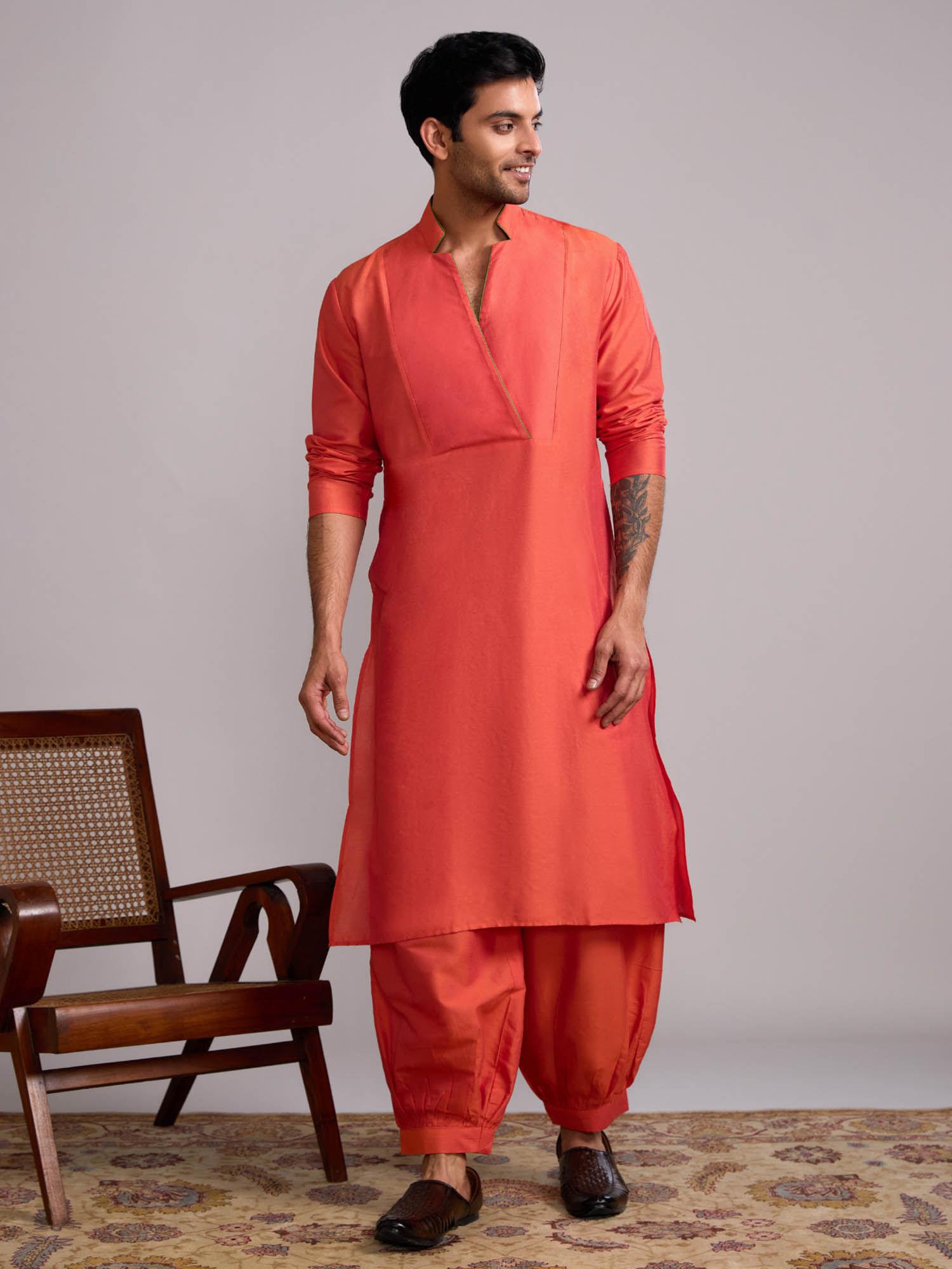 orange classic collar straight kurta