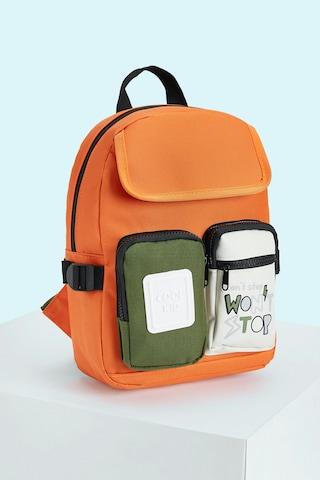 orange color block casual canvas boys backpack