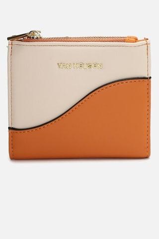 orange color block casual leather women wallets