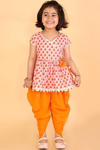 orange cotton dhoti set for girls