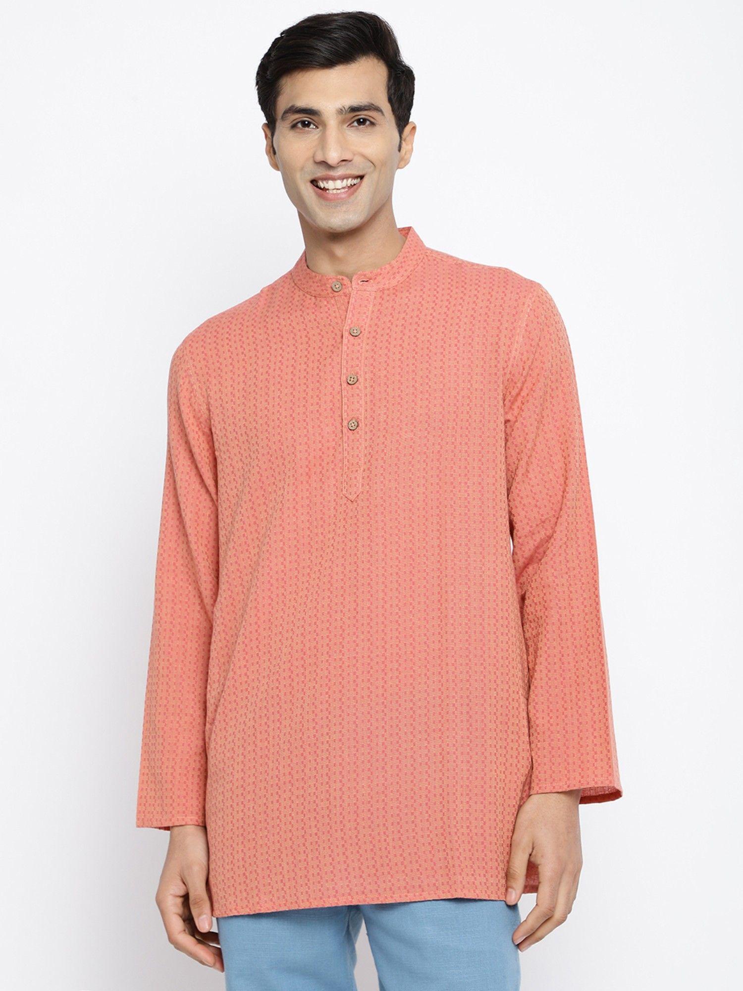 orange cotton dobby short kurta